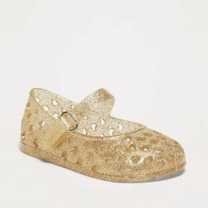 Gold Sparkle Heart Jelly Ballet Flats / Mary Janes